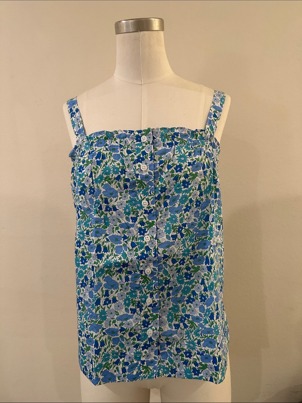 Floral Square-Neck Tank Top in Blue
